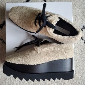 SOLD Stella Maccartney Elyse Laceup Shearling Poly Sherpa Derbys Champagne color